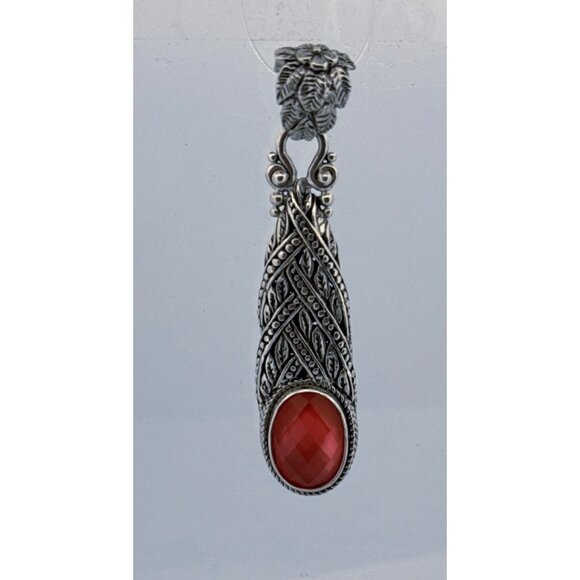 Estate SARDA Sterling Silver 925 Pink Gemstone Pendant Ornate Bali Design - Picture 1 of 9